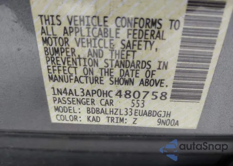 2017 Nissan Altima 2.5 Sr from USA, damaged, VIN 1N4AL3AP0HC480758